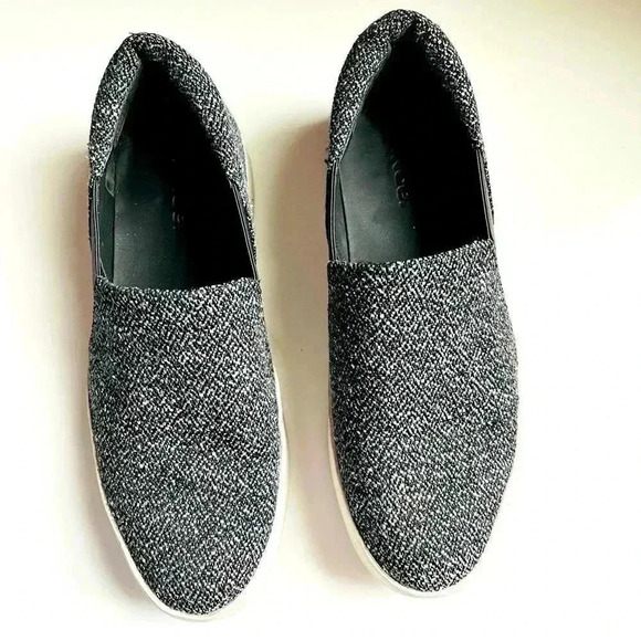 Vince Warren Platform Sneakers Gray Tweed Notched  Vamp Cushioned Slip Ons - Picture 6 of 9